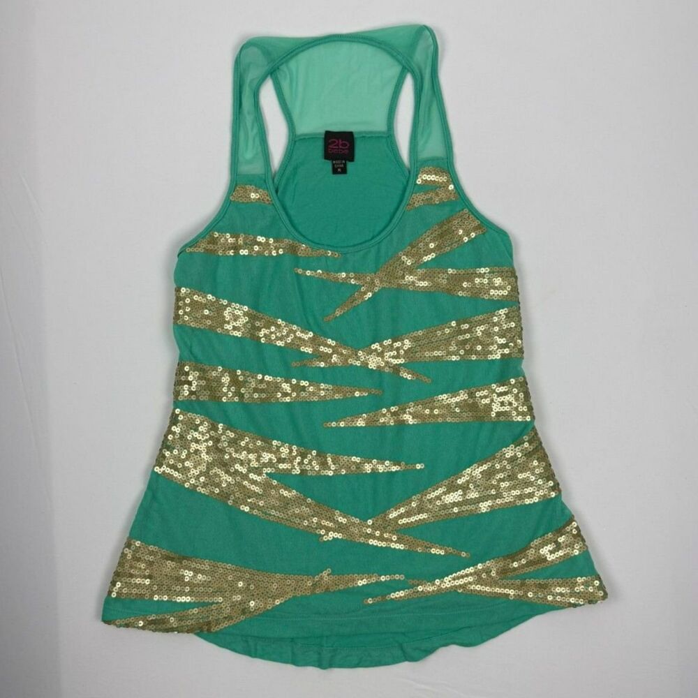 2B Bebe Y2K Teal Sequin Racerback Tank Top - M